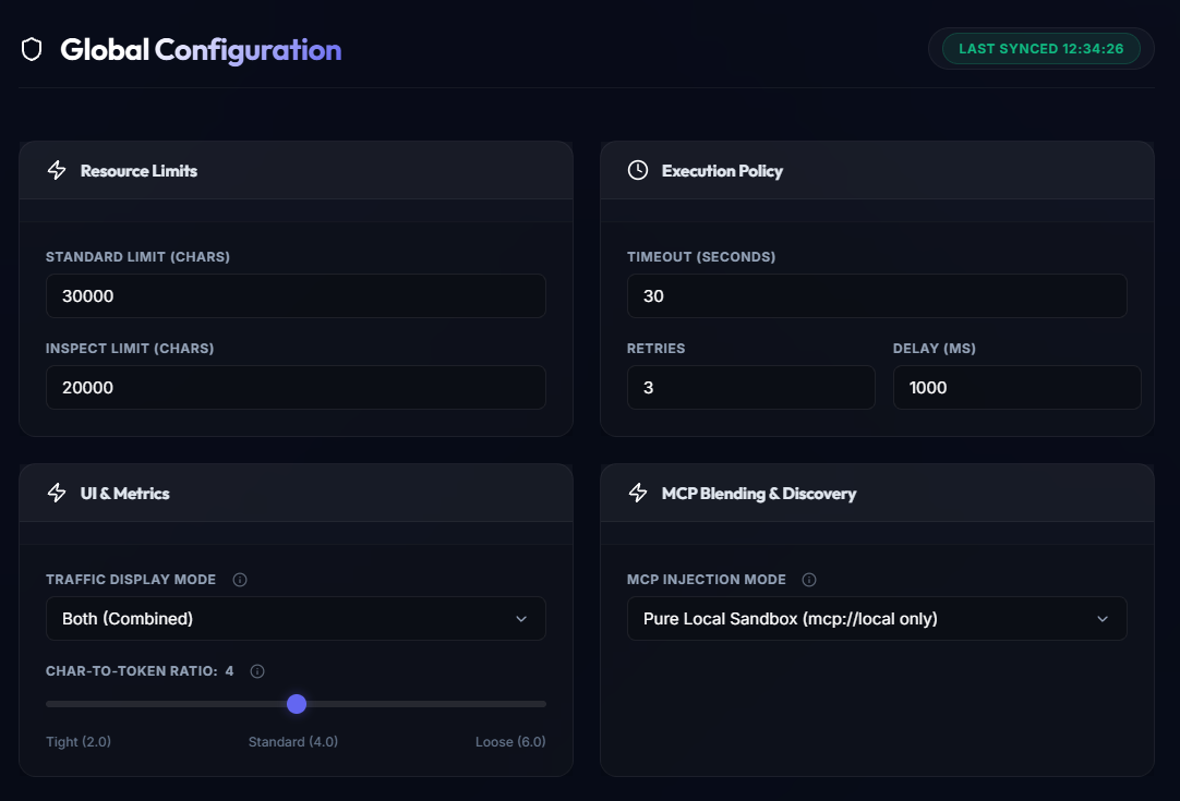 Global Configuration Settings Dashboard